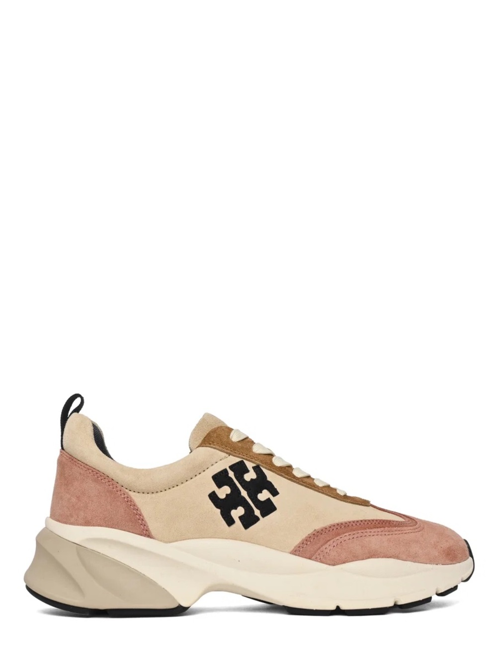 Tory Burch Good Luck Beige and Dusty Pink Suede Runner Sneaker